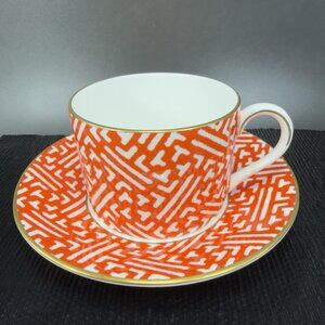 Coalport England Bone China Porcelain Fretwork Chinese Red Tea Cup Saucer Set